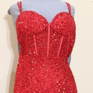 SCALA short sweetheart neckline sequin corset dress in red size 6
